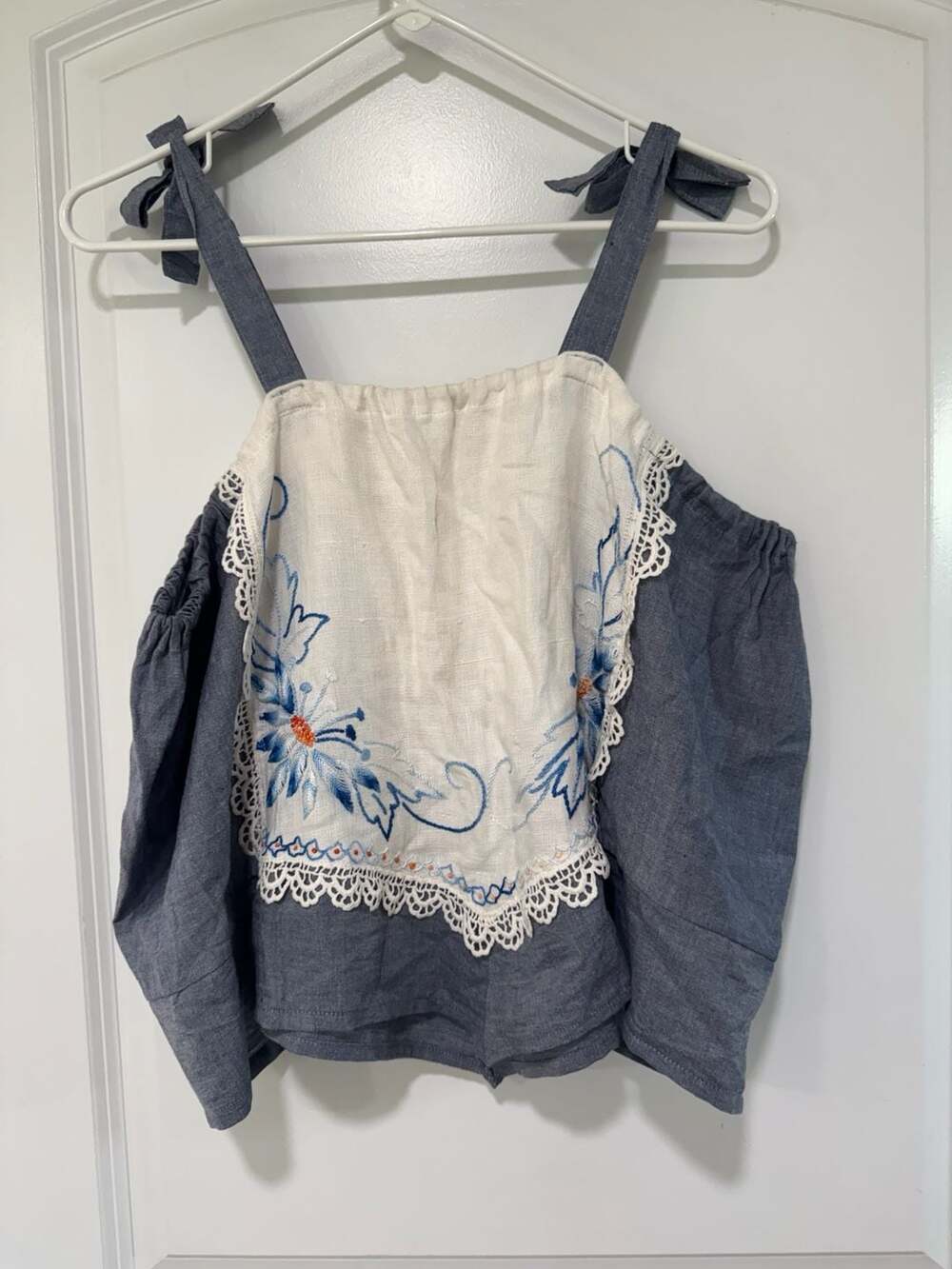 Handmade Upcycled Embroidered Linen Top Cottagecore Folk Boho Women’s L